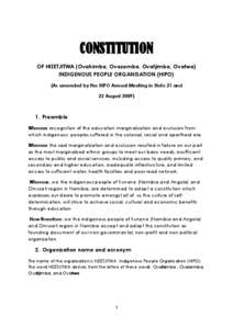 CONSTITUTION OF HIZETJITWA (Ovahimba, Ovazemba, Ovatjimba, Ovatwa) INDIGENOUS PEOPLE ORGANISATION (HIPO) (As amended by the HIPO Annual Meeting in Etoto 21 and 22 August 2009)