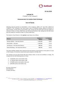 10 July 2014 SolGold Plc (