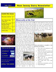 New Jersey Dairy Newsletter  July 2012 Inside this issue: Biosecurity at the Fair