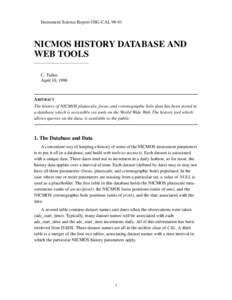 Instrument Science Report OSG-CAL[removed]NICMOS HISTORY DATABASE AND WEB TOOLS C. Tullos April 10, 1998