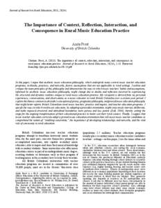 Journal of Research in Rural Education, 2013, [removed]THE IMPORTANCE OF CONTEXT, REFLECTION, INTERACTION, AND CONSEQUENCE