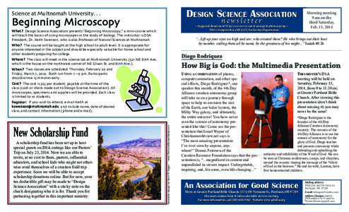 DeSiGn Science ASSociAtion  Science at Multnomah University. . . newsletter