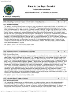 Technical Review Form  Race to the Top - District Technical Review Form Application #0244TN-1 for Johnson City Schools A. Vision (40 total points)