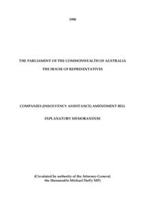 Companies (Insolvency Assistance) Amendment Bill Explanatory Memorandum 1990