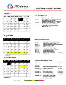 [removed]School Calendar July 2013 Sun 7