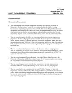 JOINT ENGINEERING PROGRAMS  ACTION Agenda Item G-1 May 21, 2001