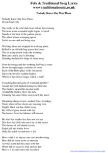 Folk & Traditional Song Lyrics - Nobody Knew She Was There
