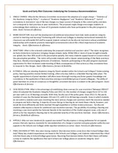 Goals and Early Pilot Outcomes Underlying the Consensus Recommendations 1. SINGLE CHARGE: Why did the Advisory Committee recommend the adoption of a single charge – “Violation of the Academic Integrity Policy” – 