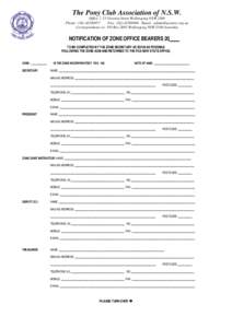 The Pony Club Association of N.S.W. Office 7, 25 Victoria Street Wollongong NSW 2500 Phone: ([removed]Fax: ([removed]Email: [removed] Correspondence to: PO Box2013 2085 Wollongong NSW 2500 Australia