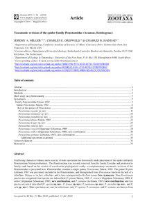 Zootaxa, Taxonomic revision of the spider family Penestomidae (Araneae, Entelegynae)...
