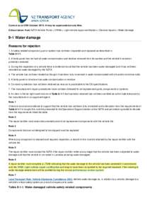 Correct as at 25th OctoberIt may be superseded at any time. Extract taken: from NZTA Vehicle Portal > VIRMs > Light vehicle repair certification > General repairs > Water damage 9-1 Water damage Reasons for reject