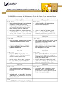 BIGSAS COLLOQUIUM, 9-10 FEBRUARY 2012, 9:15AM – 5PM, IWALEWA H AUS 9 February[removed]:15 – 10:45 10 February[removed]:15 – 10:45