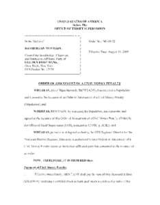 Order of Assessment of a Civil Money Penalty, David Bijan Movtady, Golden First Bank, Great Neck, New York, 17974, NE-09-32, August 31, 2009