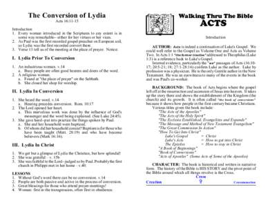The Conversion of Lydia Acts 16:11-15 Introduction