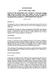 SECOND DIVISION [G.R. No[removed]August 3, [removed]PEOPLE OF THE PHILIPPINES, HON. LOURDES F. GATBALITE, Presiding Judge, Branch 56, Regional Trial Court, Angeles City and ATTY. BENNIE NICDAO, Special Prosecutor, Special