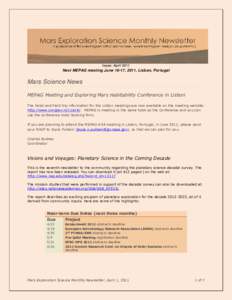 Mars exploration / Astrobiology / Mars Science Laboratory / Spacecraft / Unmanned spacecraft / Planetary science / Lunar and Planetary Science Conference / Exploration of Mars / Planetary Science Decadal Survey / Spaceflight / Space technology / Space