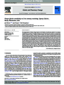 Cirque glacier sensitivity to 21st century warming: Sperry Glacier, Rocky Mountains, USA