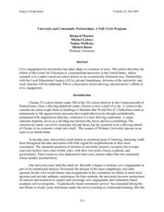 Essays in Education  Volume 22, Fall 2007 University and Community Partnerships: A Full Circle Program Richard Thurlow