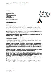 15 April 2014 Mr David Murray AO Chair Financial System Inquiry GPO Box 89 SYDNEY NSW 2001