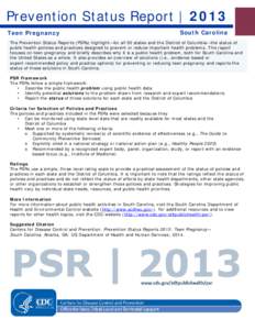Prevention Status Report | 2013  Teen Pregnancy South Carolina