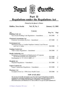 Part II Regulations under the Regulations Act Printed by the Queen’s Printer Halifax, Nova Scotia