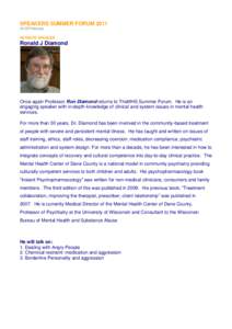 SPEAKERS SUMMER FORUM[removed]February KEYNOTE SPEAKER Ronald J Diamond