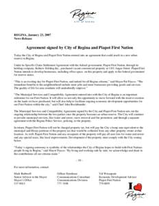 Microsoft Word - NR - Piapot Signing Ceremony - Jan[removed]doc