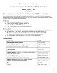 BPHC Enrichment Series: Expanding Service Delivery through the National Health Service Corps - Feburary 3, 2015