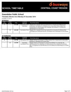 CENTRAL COAST REGION  SCHOOL TIMETABLE Gwandalan Public School Timetable effective from Monday 01 December 2014 Amended[removed]