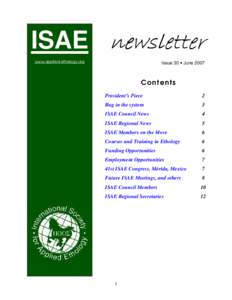ISAE newsletter Issue 30 • June 2007 www.applied-ethology.org  Contents