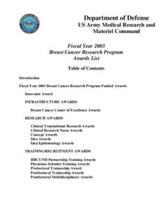 2002 Breast Cancer Research Program Award List