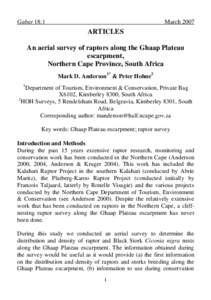 Gabar 18:1  March 2007 ARTICLES An aerial survey of raptors along the Ghaap Plateau