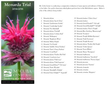 Monarda TrialGardening on a higher level. HORTICULTURE ⌡ EDUCATION ⌡ RESEARCH ⌡ CONSERVATION