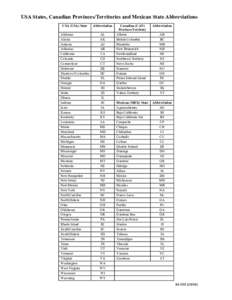 Abbreviations for states in USA, Mexico, Canada