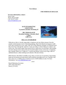 Microsoft Word - Press Release - Big Creek Ranch Listing.doc