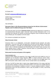 22 October 2014 By email:  COAG Energy Council Secretariat GPO Box 9839 Canberra ACT 2601