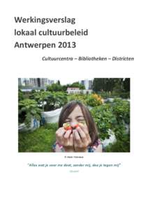 Werkingsverslag lokaal cultuurbeleid Antwerpen 2013 Cultuurcentra – Bibliotheken – Districten  © Dieter Telemans