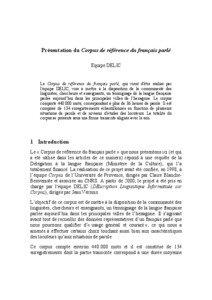 Présentation du Corpus de référence du français parlé Equipe DELIC