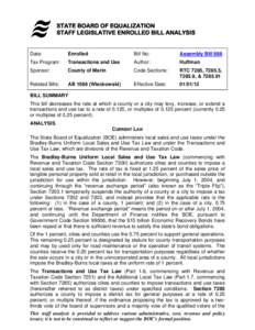 Assembly Bill 686 (Huffman) SUT: Transactions & Use Taxes: Special Taxing Jurisdictions: 0.125%