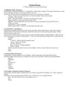 Kitchen Botany 11 Plant Families for Food & Seed Saving 1. Nightshade Family ~Solanaceae Characteristics:: Bisexual regular flowers. :5 united petals, 5 united sepals, 5 stamens.. Chemically all plants have varying level