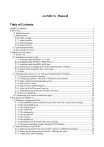 siteMETA Manual Table of Contents siteMETA Manual............................................................................................................................... 1 1. Overview..............................