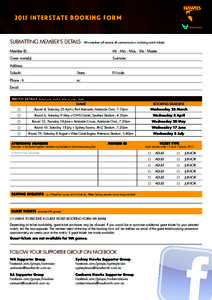 2015 INTERSTATE BOOKING FORM  SUBMITTING MEMBER’S DETAILS (This member will receive all communication, including match tickets)