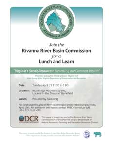 Join the  Rivanna River Basin Commission for a  Lunch and Learn