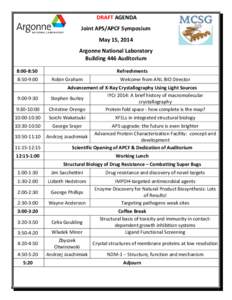 DRAFT AGENDA Joint APS/APCF Symposium May 15, 2014 Argonne National Laboratory Building 446 Auditorium 8:00-8:50