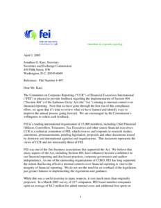 April 1, 2005 Jonathan G. Katz, Secretary Securities and Exchange Commission 450 Fifth Street, NW Washington, D.C[removed]Reference: File Number 4-497