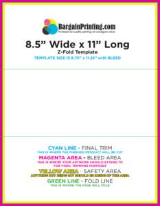 8.5” Wide x 11” Long Z-Fold Template TEMPLATE SIZE IS 8.75” x 11.25” with BLEED  CYAN LINE - FINAL TRIM