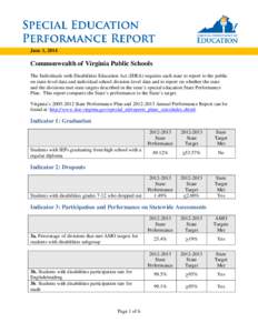 June 1, 2014  Commonwealth of Virginia Public Schools The Individuals with Disabilities Education Act (IDEA) requires each state to report to the public on state-level data and individual school division-level data and t