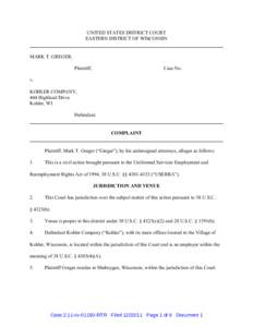 Mark Greger v. Kohler Complaint