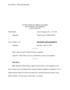 [Cite as McBee v. Toledo, 2014-Ohio[removed]IN THE COURT OF APPEALS OF OHIO SIXTH APPELLATE DISTRICT LUCAS COUNTY Mark McBee