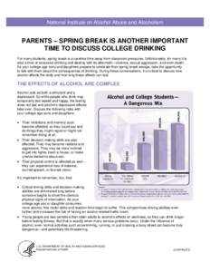 NIAAA -- Parents -- Spring Break is Another Important Time to Discuss College Drinking